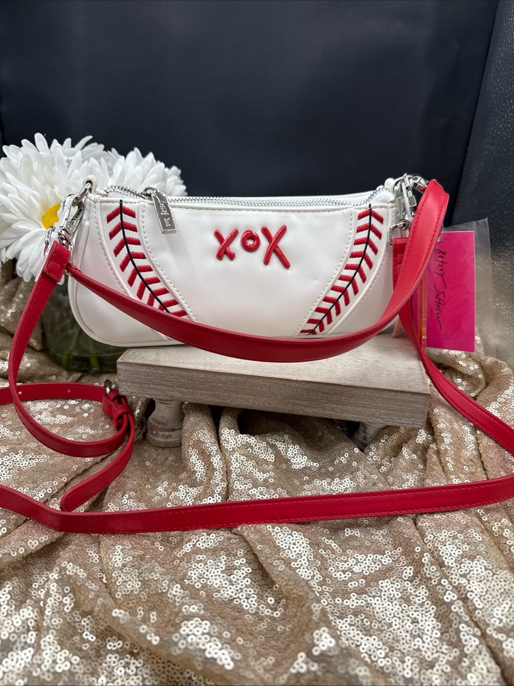 Betsey Johnson Kitsch Baseball Shoulder Bag and Hotdog Bag Charm NWT